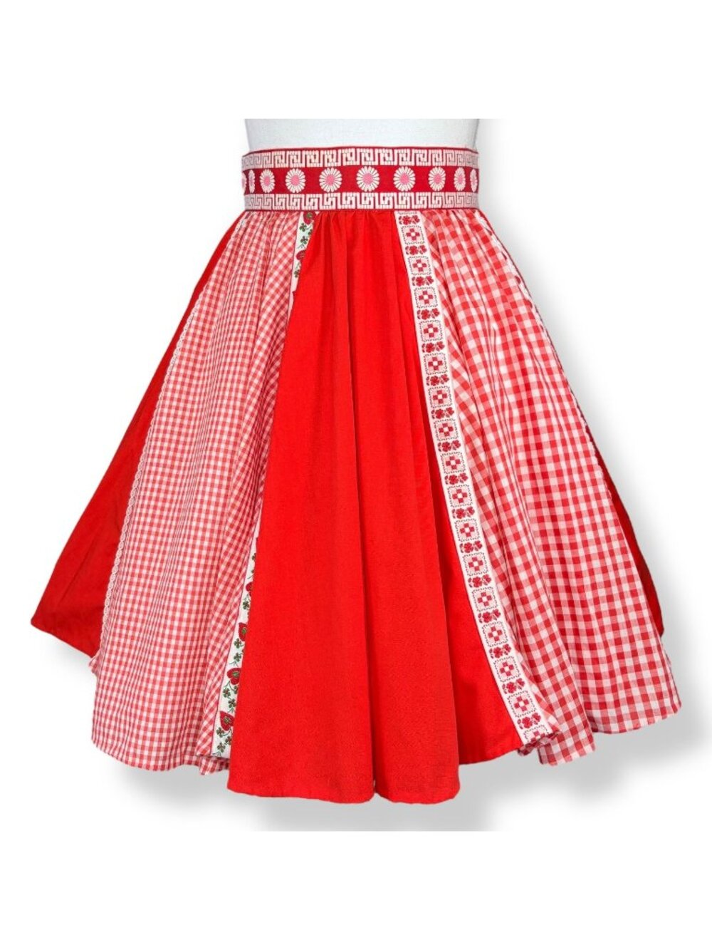 Vintage 1970s 70s Womens Red Gingham Western Farmcore Twirl Skirt XS / 24 / 24"
